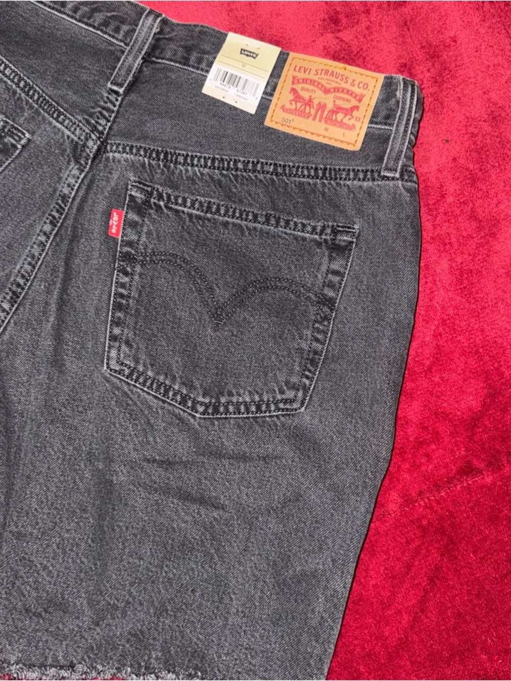 Levi's Charcoal Distressed Denim Shorts - Picture 7 of 8